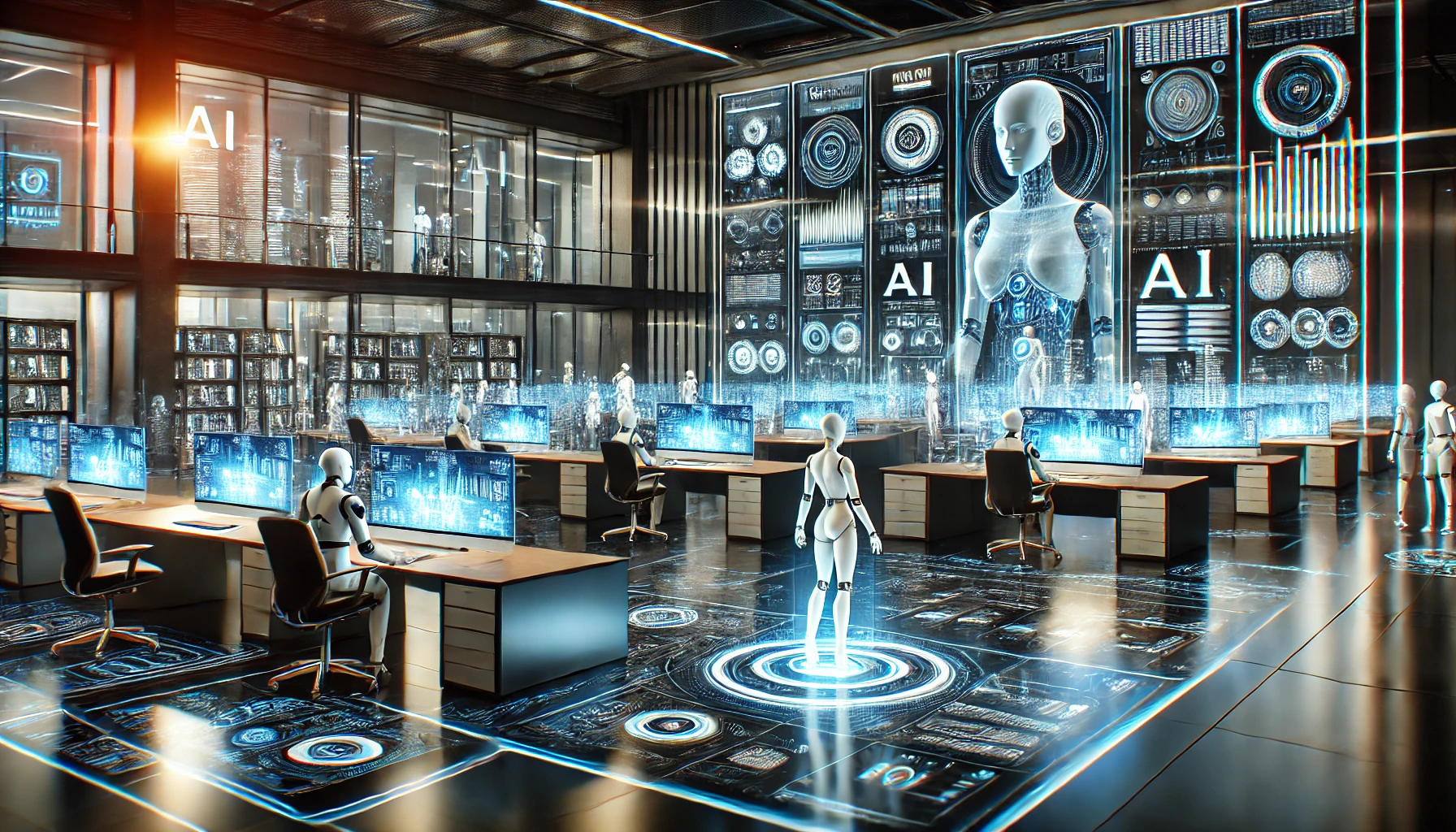 A futuristic AI-powered workspace featuring sleek- NICOLE A Farrington